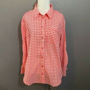 Lane Bryant Gingham Boyfriend Shirt Cabo Coral Sz 16